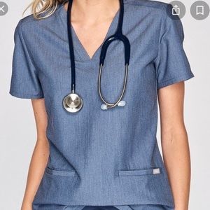 FIGS Casma scrub top in Heather Denim